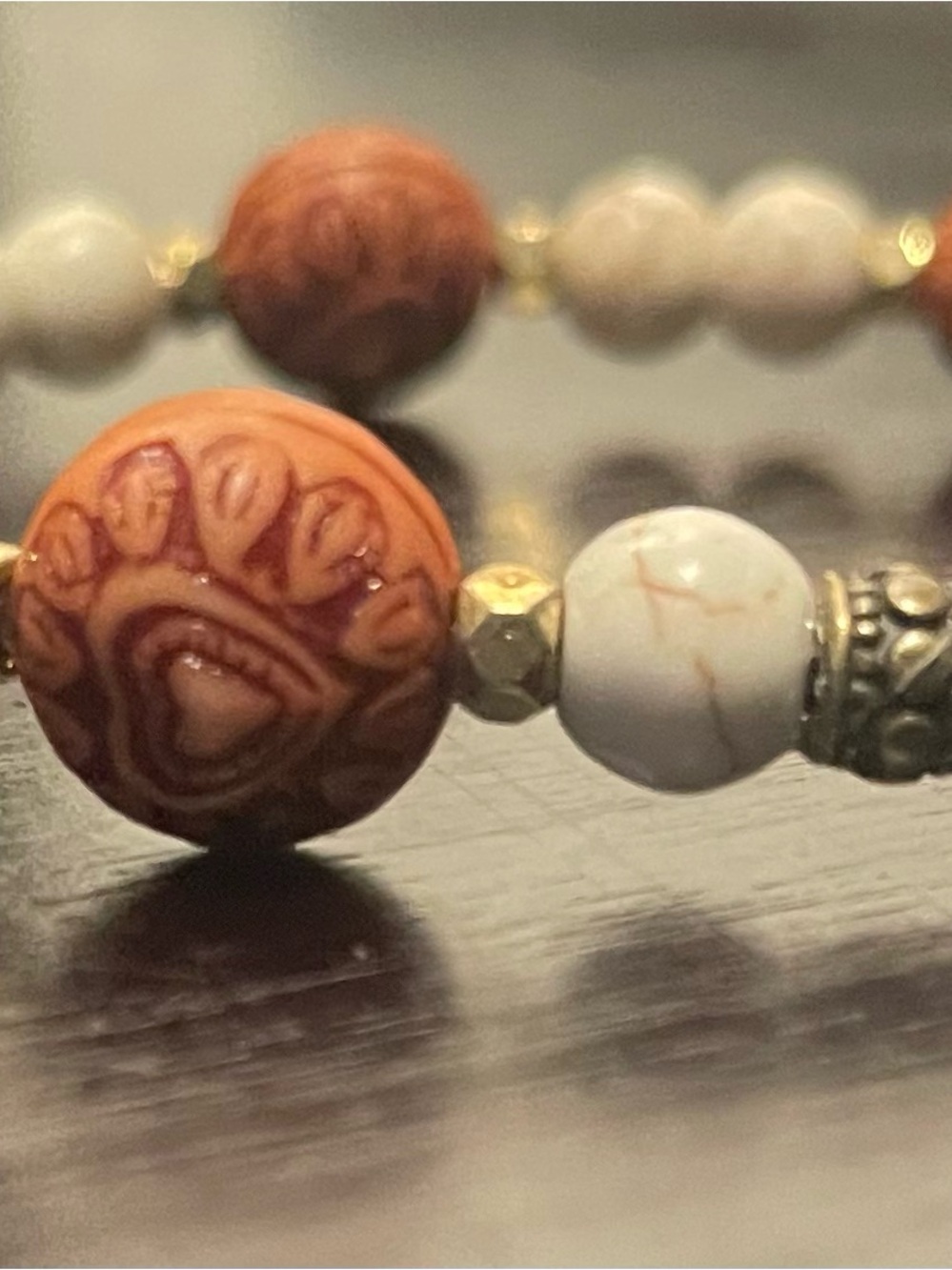 Handcrafted Orange and White Beaded Bracelet